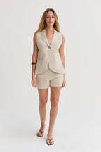Ensemble gilet et short en maille jacquard, coloris avoine