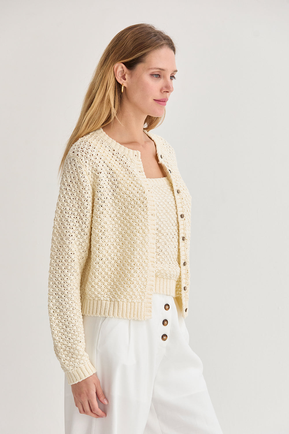 Ensemble gilet et débardeur en maille tressée