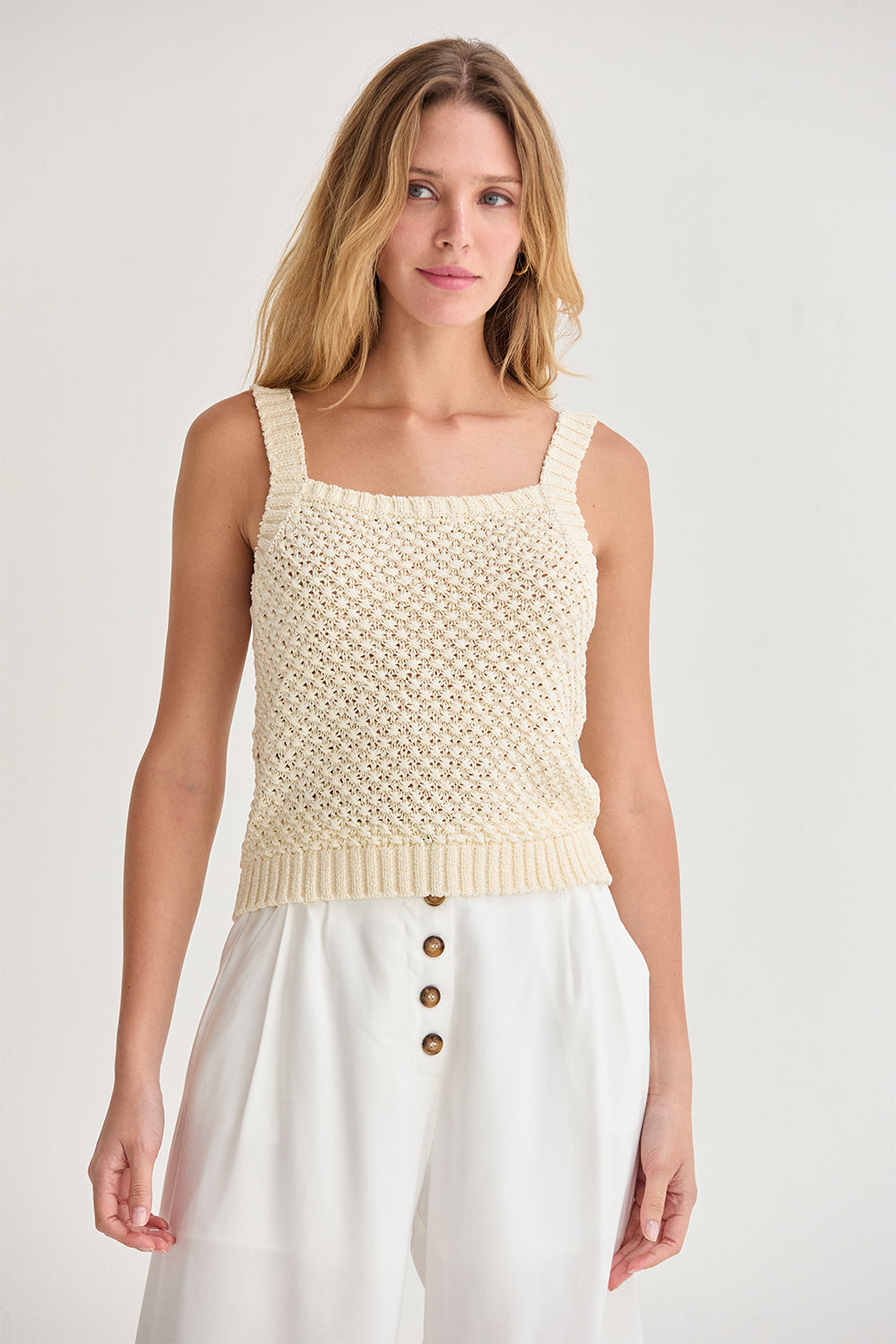 Ensemble gilet et débardeur en maille tressée