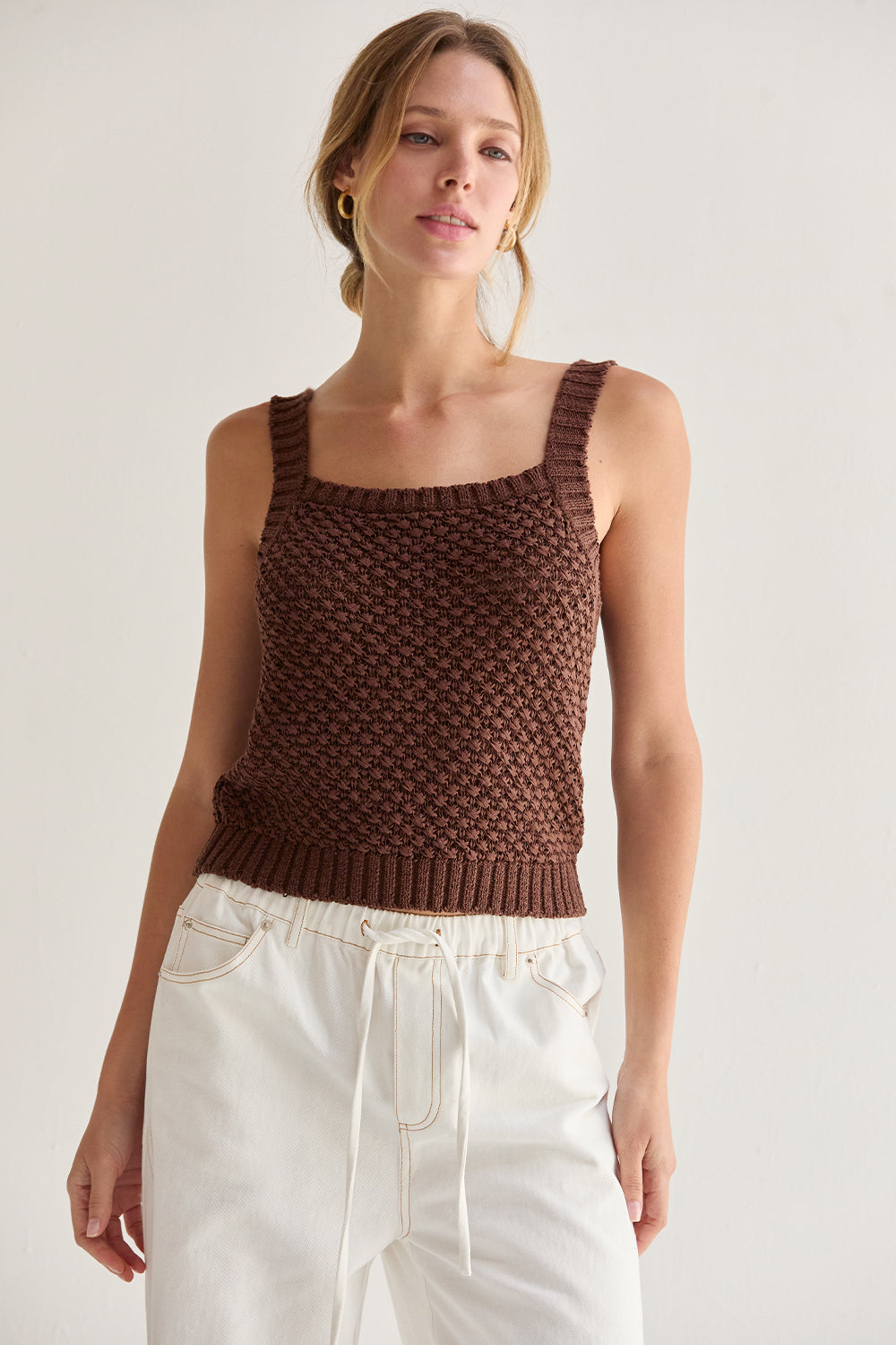 Ensemble gilet et débardeur en maille tressée