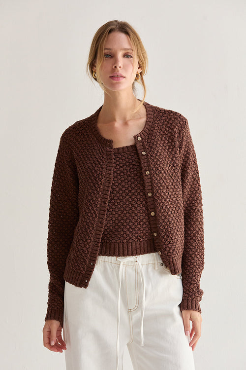 Ensemble gilet et débardeur en maille tressée