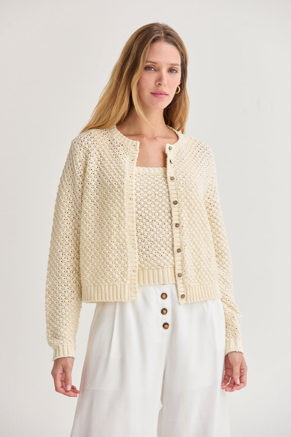 Ensemble gilet et débardeur en maille tressée