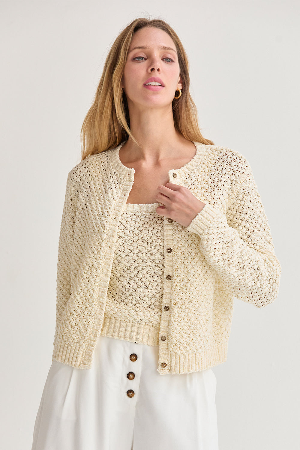 Ensemble gilet et débardeur en maille tressée